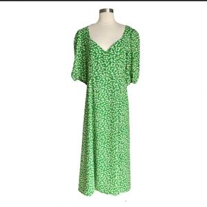 NWT WAYF Faux Wrap Midi Short Sleeve Dress Floral Daisy Green Size L